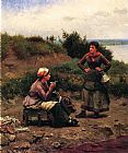 Daniel Ridgway Knight Wall Art - A Discussion Between Two Young Ladies